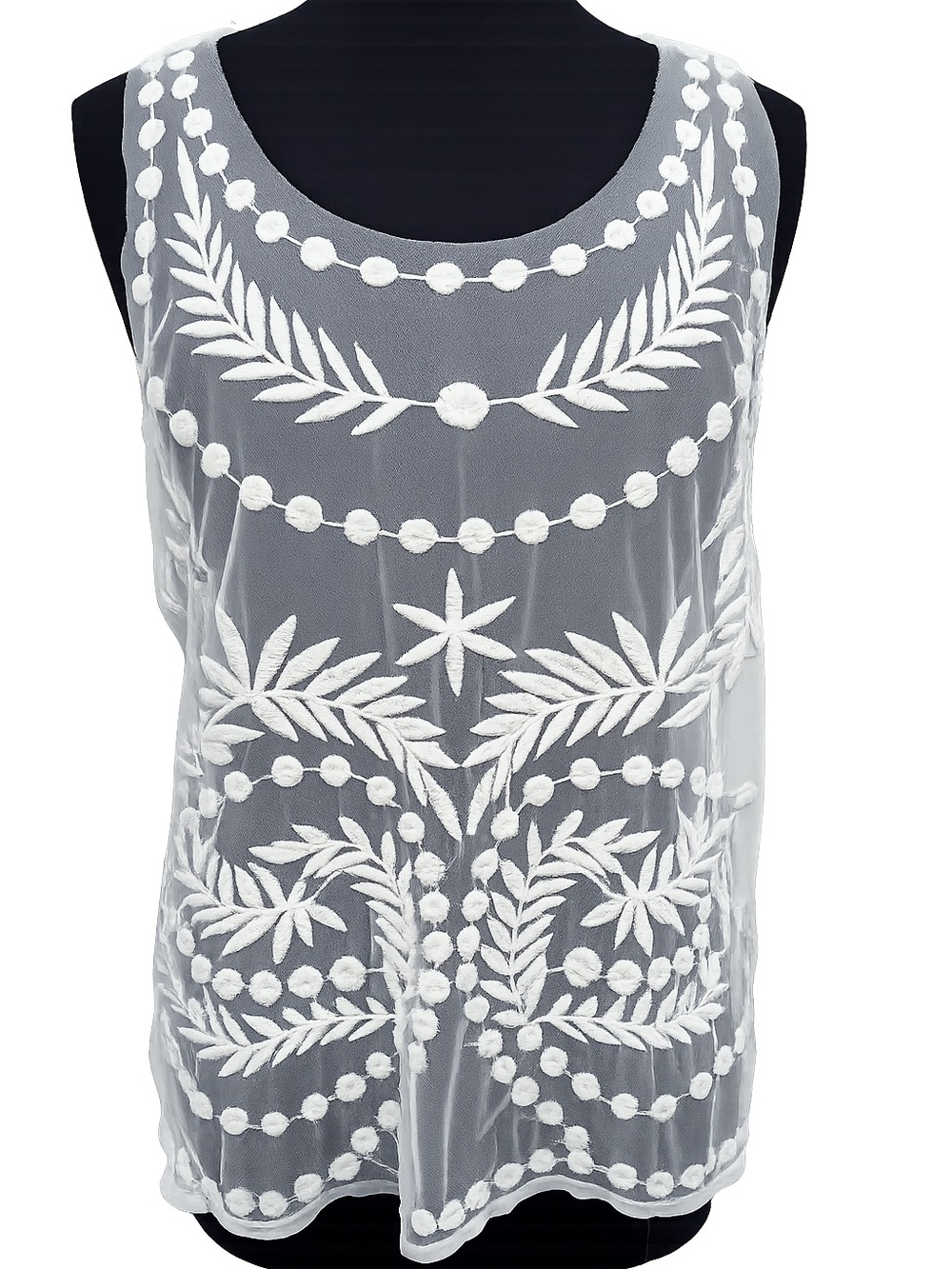LC Lauren Conrad Coachella Sunrise Ivory Sheer Boho Embroidered Tank Top Size L - Picture 13 of 13